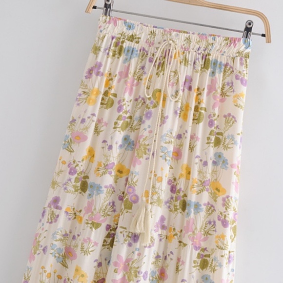 boho Pink floral print ruffle hem maxi skirt gypsy - Picture 7 of 9